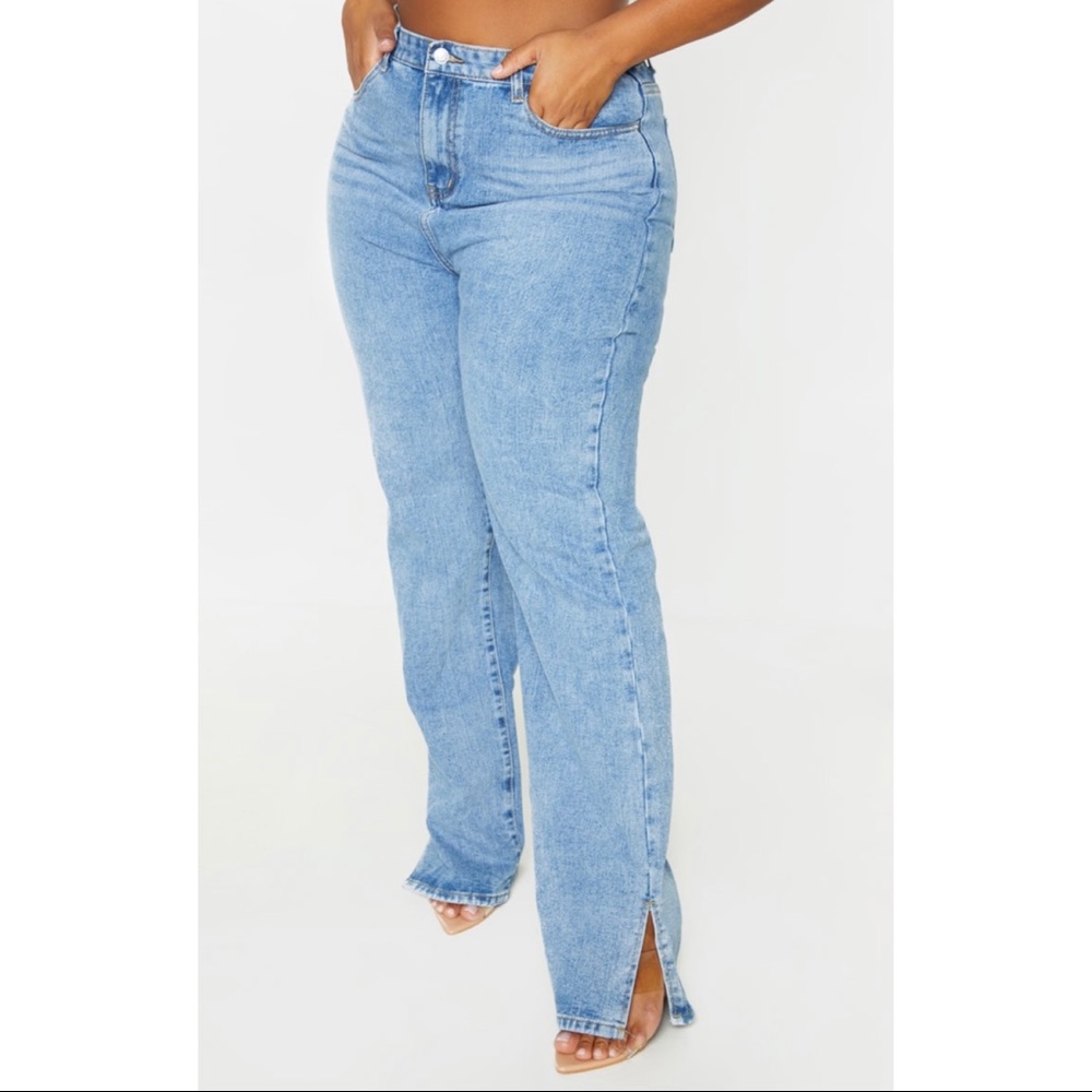 Plus Light Wash Split Hem Jeans